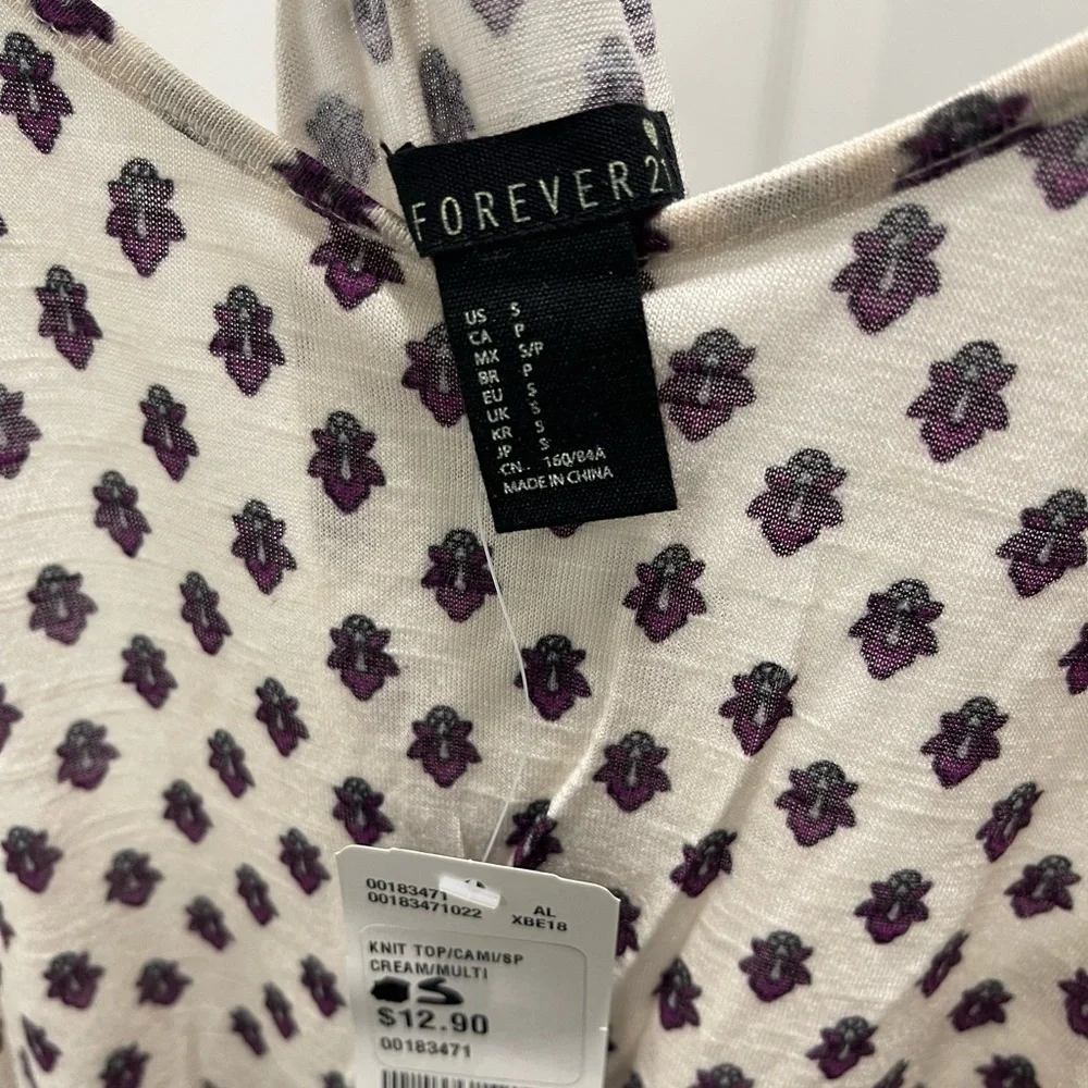 🛑 Forever 21 Cream and Purple Patterned Camisole - Picture 3 of 3